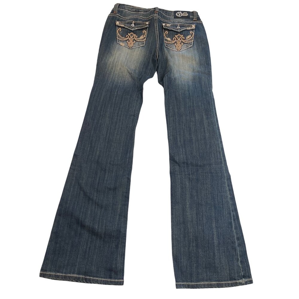 Cello Womens Embellished Bootcut Jeans  11 Denim  Embroidery Rhinestone Accents